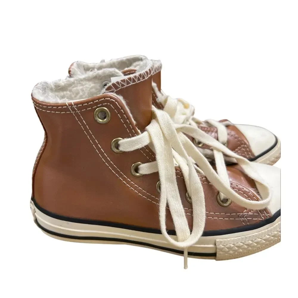 Converse Chuck Taylor All Stars Brown Leather Faux fur Lined Hi tops kids Sz 11